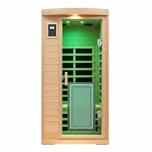 1 Person Infrared Sauna Built for Daily Recovery, 8 Far Infrared Panels, Ultra Low EMF 0-5mG, Canadian Hemlock