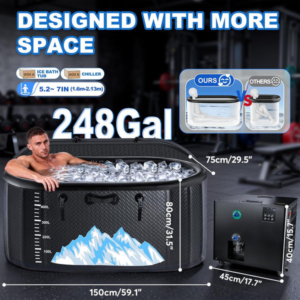 Cold Plunge Tub Built for Full Recovery, 248 Gallon Capacity, 1HP Dual System Chiller, WiFi Control