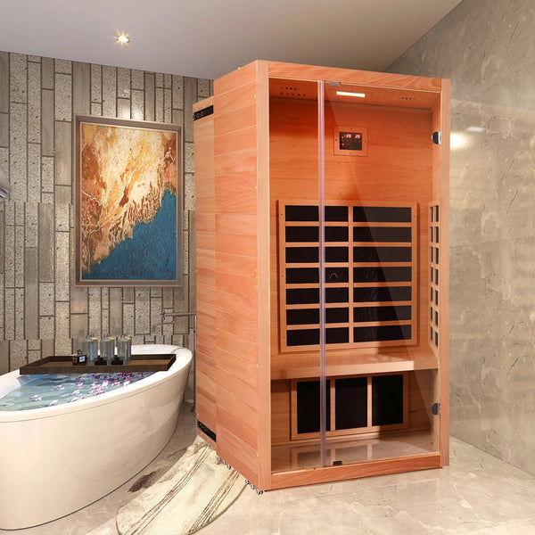 Infrared Sauna Built for Home Relaxation, Hemlock Wood Construction, 6 Carbon Heaters, Extendable Design